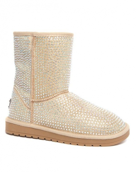 ICE Queen gold winter boots with rhinestones and fur lining