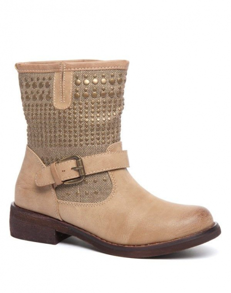 Ideal beige studded and decorative buckle boot
