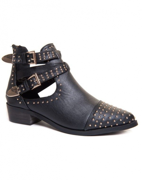 Ideal women's shoe: black openwork ankle boots with studs