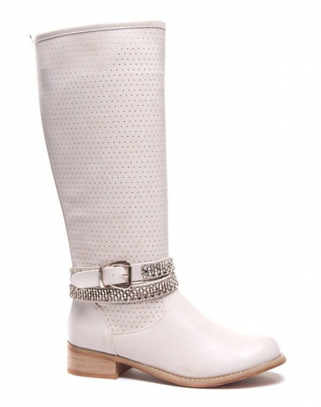 Ideal women's shoes: Beige boots with rhinestones