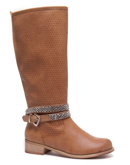 Ideal women's shoes: Camel boots with rhinestones