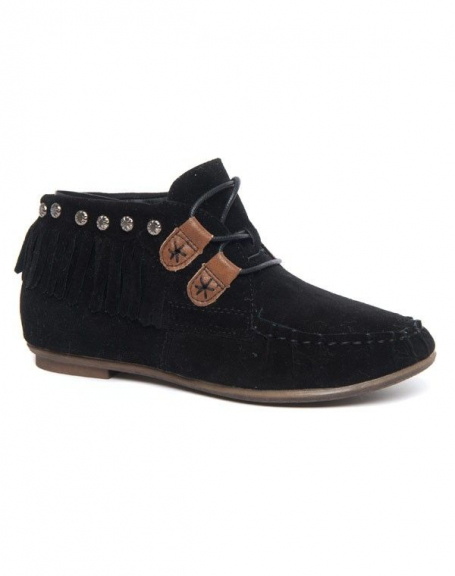 Indian black women's shoes with fringes and laces