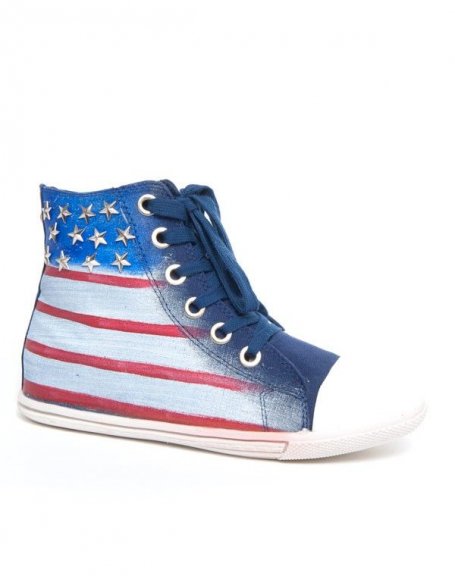 Jennika blue sneaker with American flag with star studs