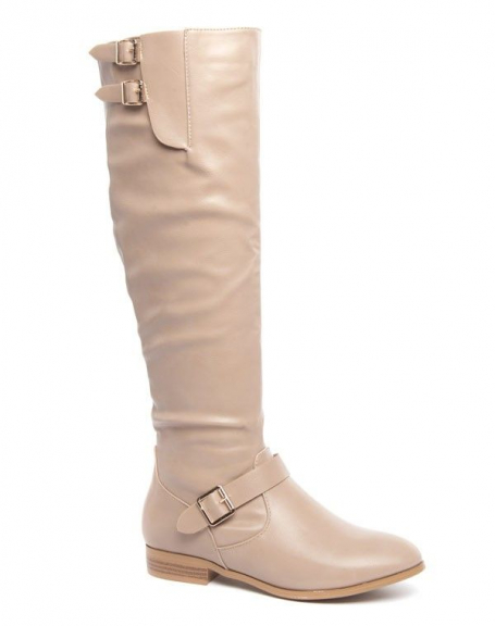 Jennika women's shoes: beige boots with flat heels