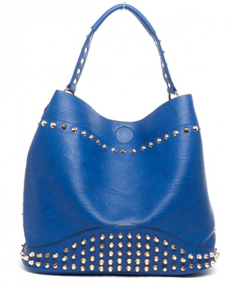 Large blue Lantadeli studded handbag with matching pouch