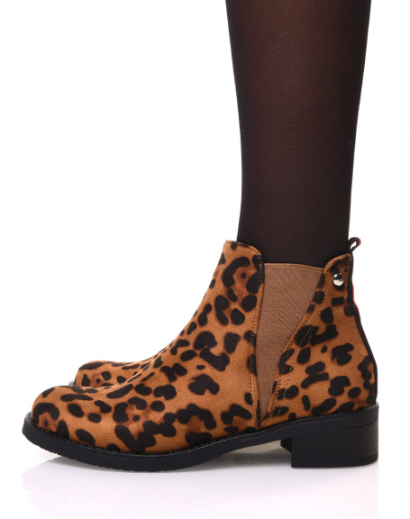 Leopard ankle boots with two-tone elastic at the back