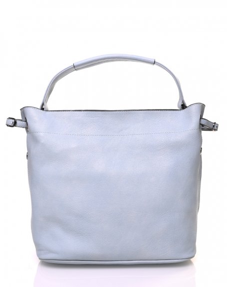 Light blue handbag in faux leather effect with multiple handles