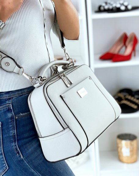 Light Gray Double Pocket Satchel Style Handbag