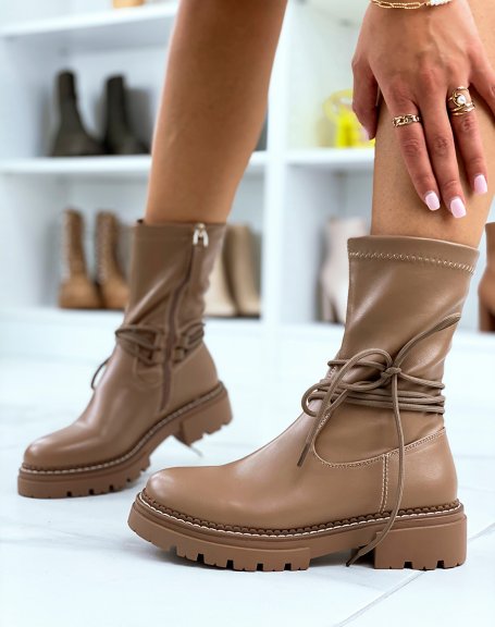 Light taupe lace-up ankle boots