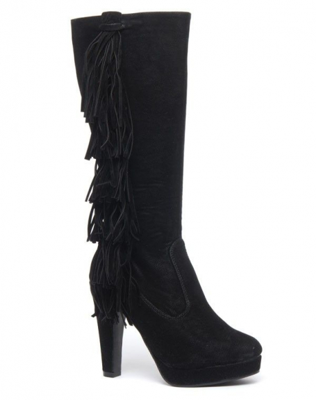 Like Style boots with fringes and suedette-effect high heels Black