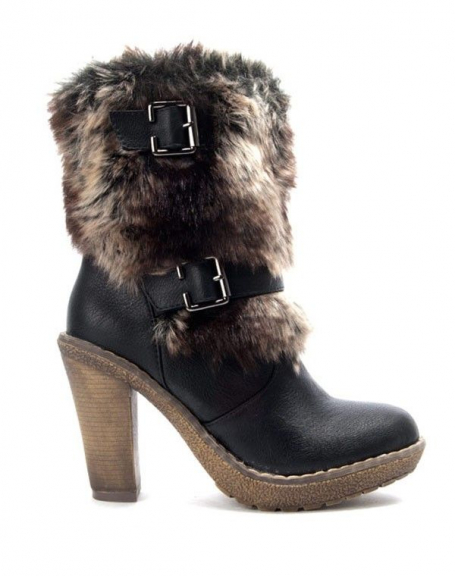 Like you women's shoes: black furry heeled boot