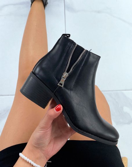 Low black ankle boots with silver closure