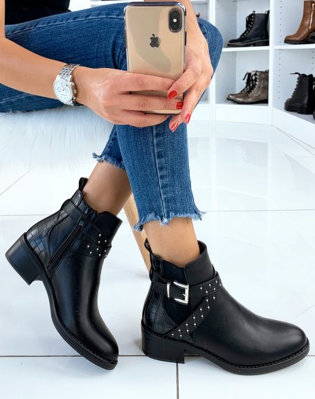 Low black ankle boots with studs