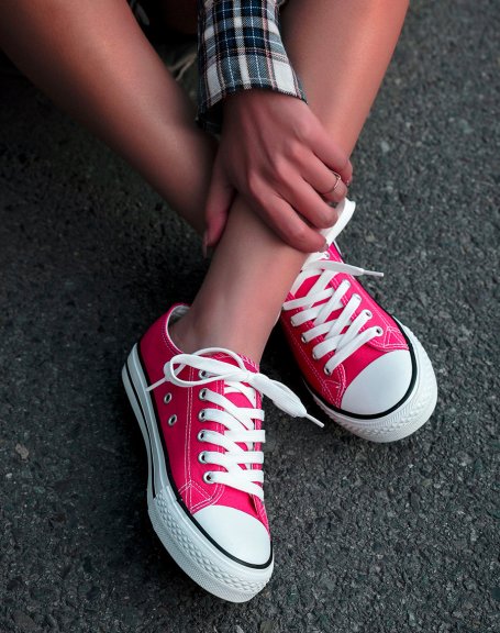 Low sneakers in fushia pink fabric