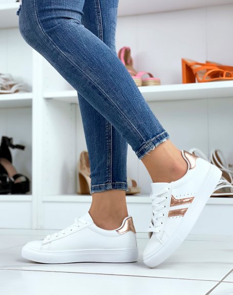 Low white and champagne sneakers