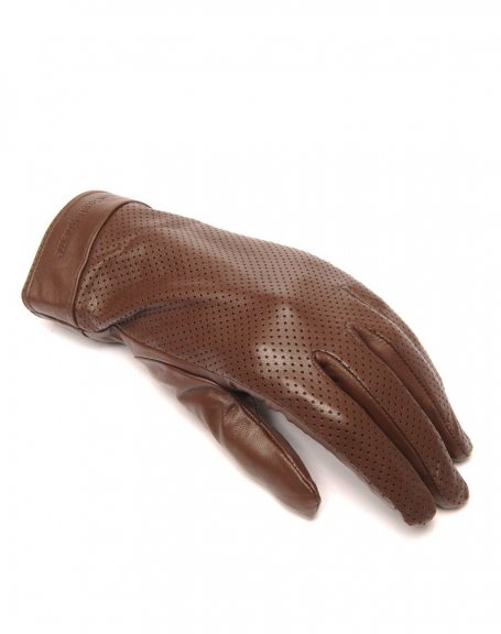 LuluCastagnette Perforated Chocolate Leather Gloves