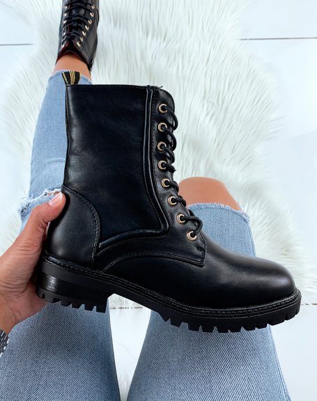 Matte black ankle boots with eyelets