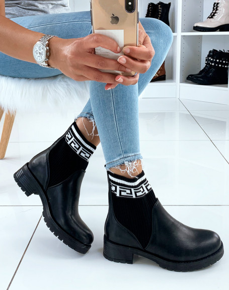 Matte black sock-effect ankle boots
