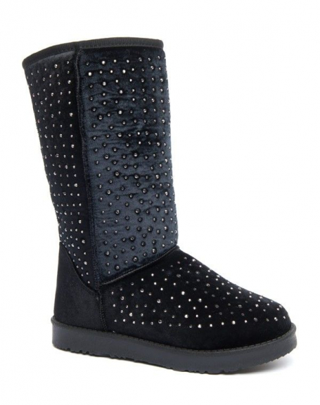 Metalika women's shoe: Black boot with rhinestone lining