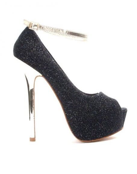 Metalika women's shoes: black glitter pump