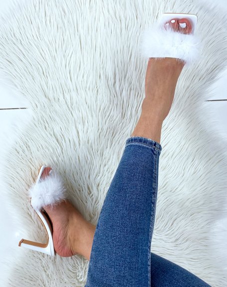 Mules  talons blanches  plumes 