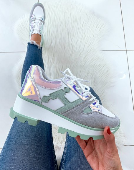 Multicolor white sneakers with metallic heel