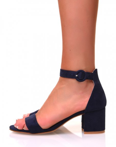 Navy blue suedette block heel sandals