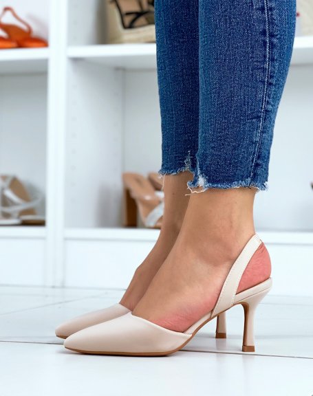 Open-toe beige pumps with stiletto heel