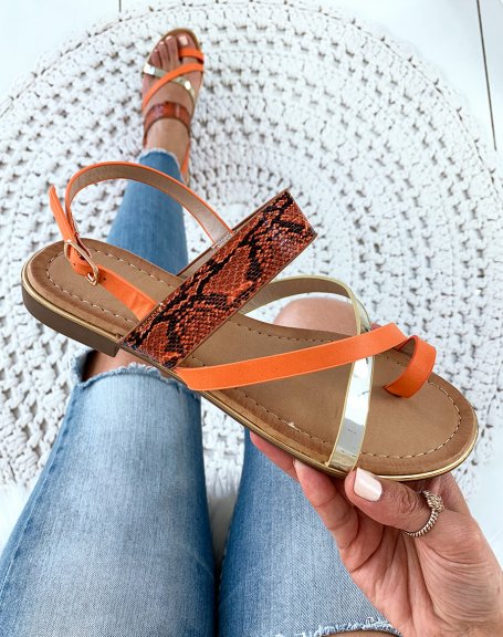 Orange multi-strap and toe sandals