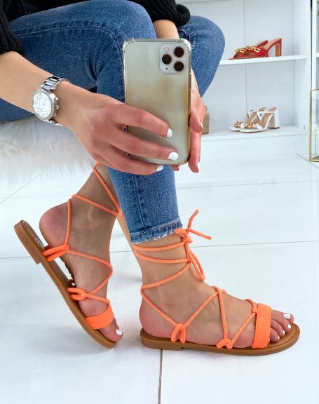 Orange sandals in suedette with long two-tone straps
