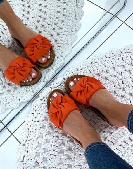 Orange suedette mules with big bow