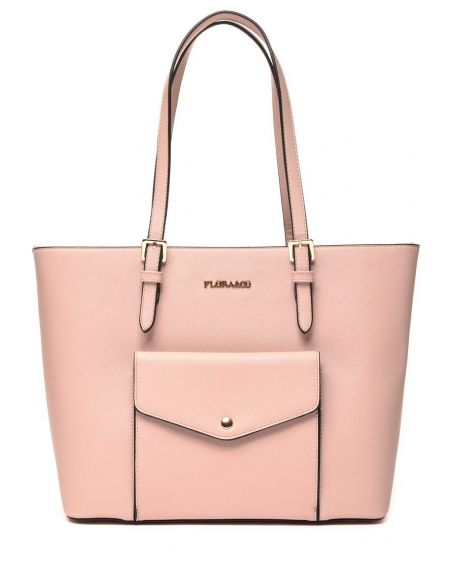 Pale pink handbag exterior snap pocket