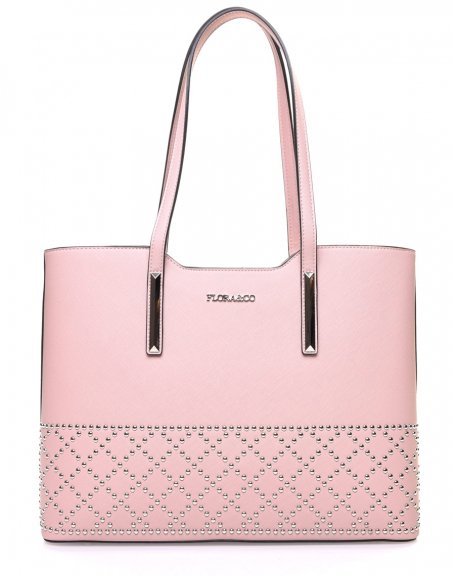 Pale pink studded tote bag