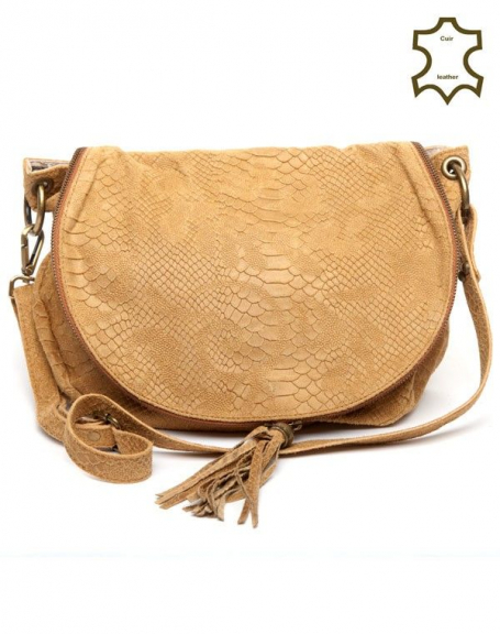 Palme beige handbag in split leather with reptile scale pattern