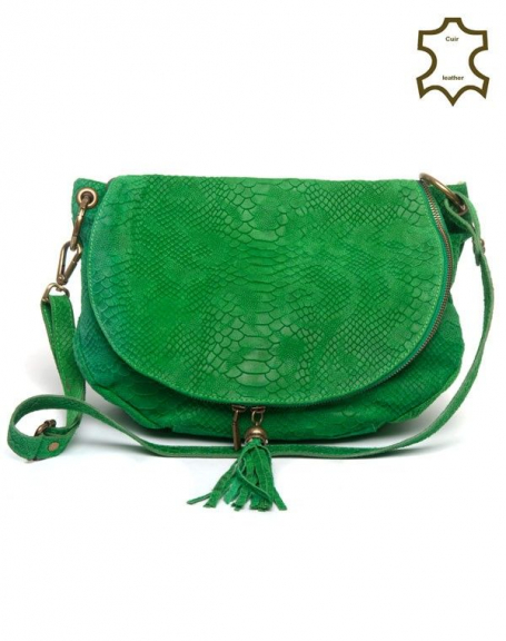Palme green handbag in split leather with reptile scale pattern