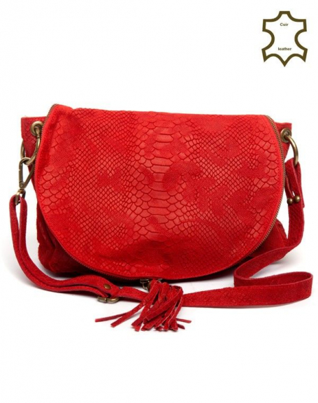 Palme red handbag in split leather with reptile scale pattern