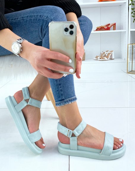 Pastel blue sandals with quilted double straps
