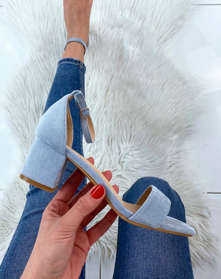 Pastel blue suedette low heel sandal
