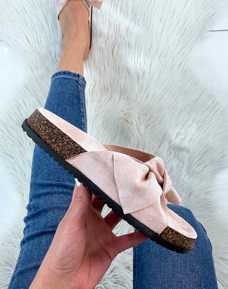 Pastel pink flat sandals with big bow