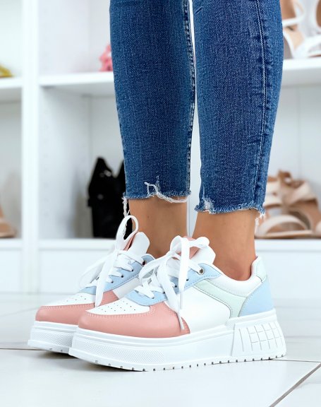 Pastel pink sneakers with white thick sole