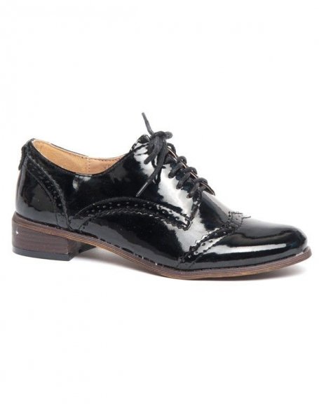 Patent Derby style Oxford, short flat heel