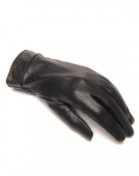 Perforated LuluCastagnette black leather gloves