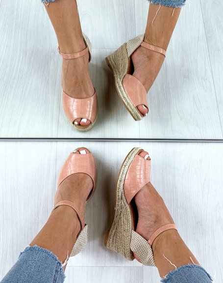 Pink croc and rope wedge espadrille sandals
