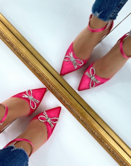 Pink satin pumps with flared heel