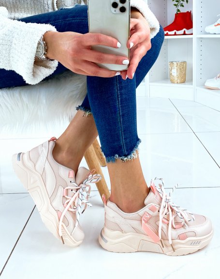 Pink sneakers with thick dual-material soles
