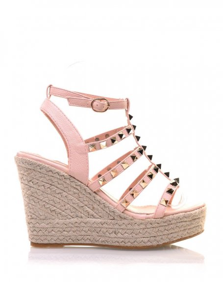 Pink studded wedge sandals