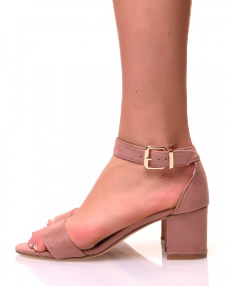 Pink suedette low-heeled sandals