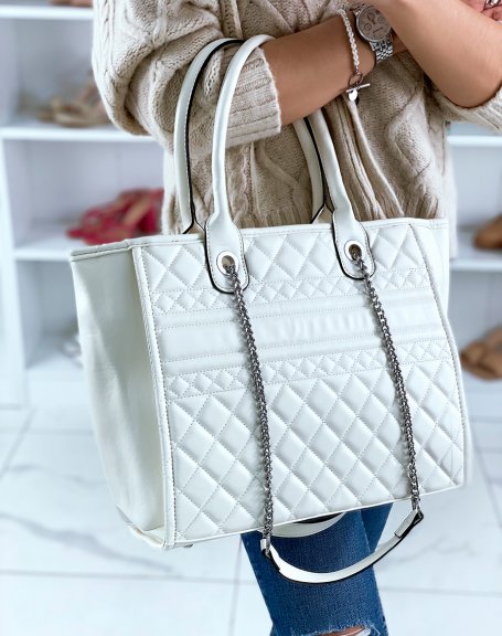 Quilted beige tote bag