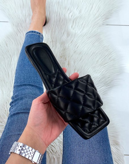 Quilted black flat mules