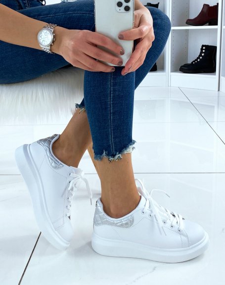 Quilted silver-panel sneakers
